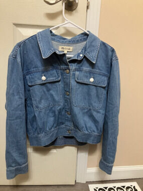 Madewell Women's Blue Button Collared Denim Jacket Size S Pockets Long Sleeve